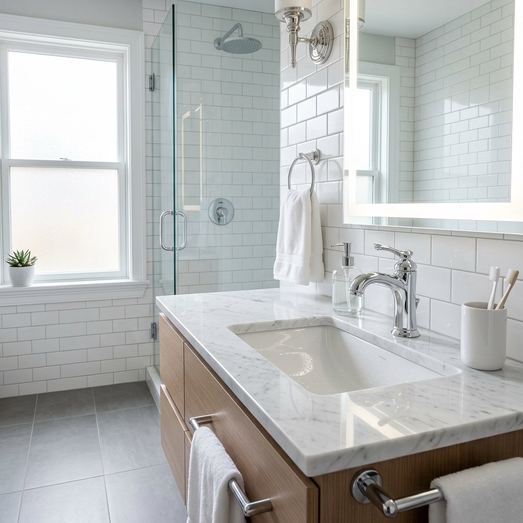 Sparkling clean bathroom sink and fittings