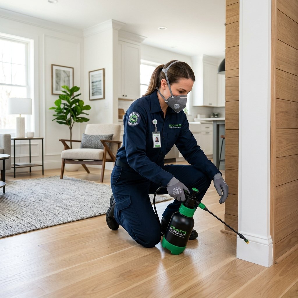 Professional applying pest control treatment