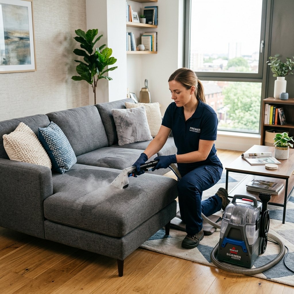 Upholstery being cleaned by a professional